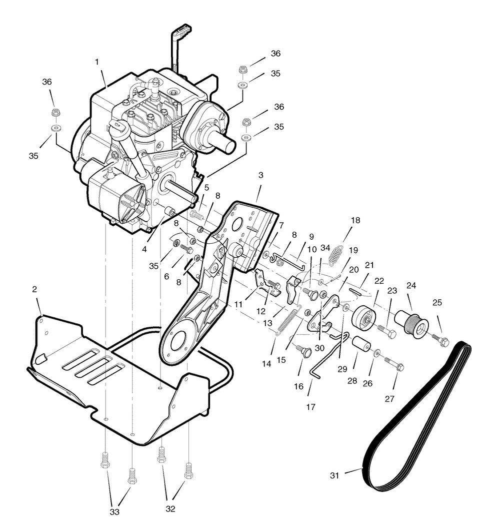 Engine Drive System Diagram and Parts List for 1695518-18-2811-29RS 2008 Briggs and Stratton Snow Blower